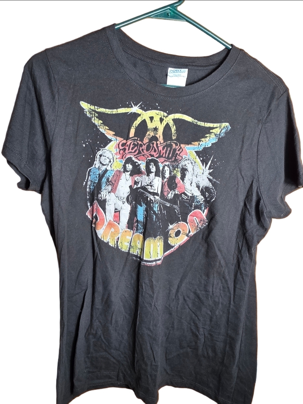Port Authority Black Aerosmith Dream On Graphic Tee Retro Music Concert 90's Y2K